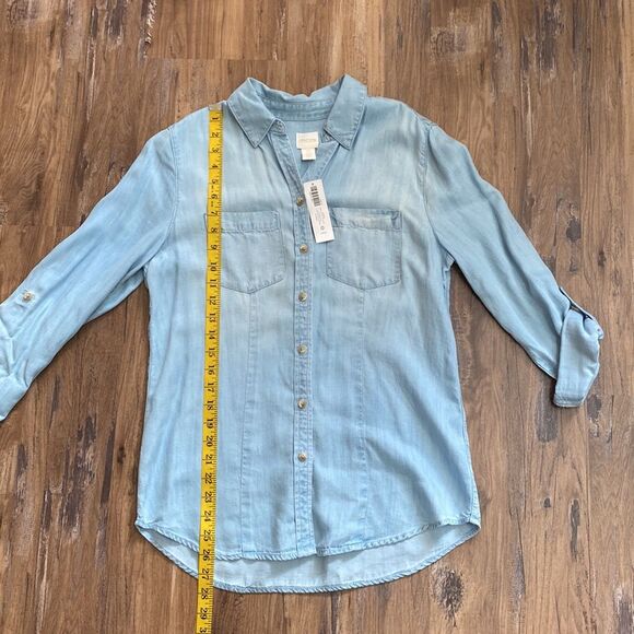 Chico’s Basic Chambray Light Wash Button Up Shirt Size … - Picture 9 of 13